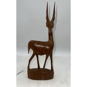 Vtg Gazelle Impala Large Wood Hand Carved Sculpture Figurine Antelope MCM